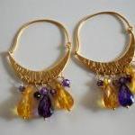 Matte Gold Plated Half Moon Chandelier Earrings