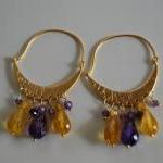 Matte Gold Plated Half Moon Chandelier Earrings