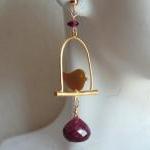 Ruby And Garnet Earrings With Bird Cage