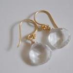 Crystal Quartz Heart Briolette Earrings With Gold..