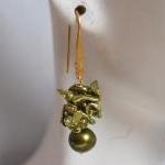 Green Fresh Water Pearl And Keishi Pearl Earrings
