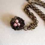 Bird Nest Necklace With Pink Pearl