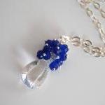 Rock Crystal Concave Cut Necklace With Ink Blue..