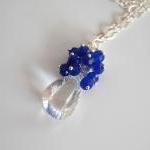 Rock Crystal Concave Cut Necklace With Ink Blue..