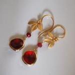 Bezel Setting Glass Garnet And Ruby Earrings