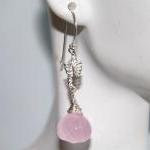 Pink Quartz Onin Briolette Dangle Earrings