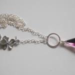 Triangle Amethyst Necklace With Flower Charm And..
