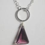 Triangle Amethyst Necklace With Flower Charm And..