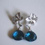 Beautiful London Blue Quartz And Flower With Cubic..
