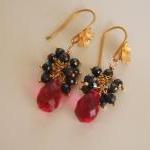 Aaa Pink Quartz And Black Spinel Dangle Earrings