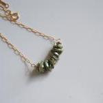 Green Keishi Pearl Necklace With Gold Filled Chain