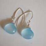 Blue Chalcedony Dangle Earrings With Sterling..