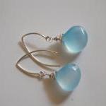 Blue Chalcedony Dangle Earrings With Sterling..