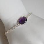 Dark Purple Amethyst Bezel Setting Bracelet With..