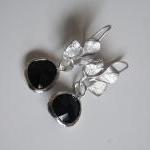 Bezel Setting Glass Black Drop Dangle Earrings