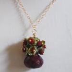Ruby Necklace With Green Keishi Pearl And Gold..