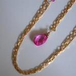 Gorgeous Aaa Pink Quartz And Gold Filled Necklace