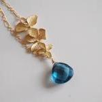 London Blue Quartz And Orchid Charm Necklace With..
