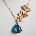 London Blue Quartz And Orchid Charm Necklace With..