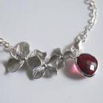 Bezel Setting Fuchsia On Sterling Silver Chain And..