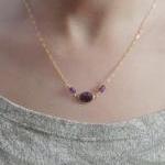 Dark Purple Amethyst Bezel Setting Necklace
