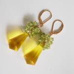 Gorgeous Yellow Quartz And Peridot Dangle Earrings