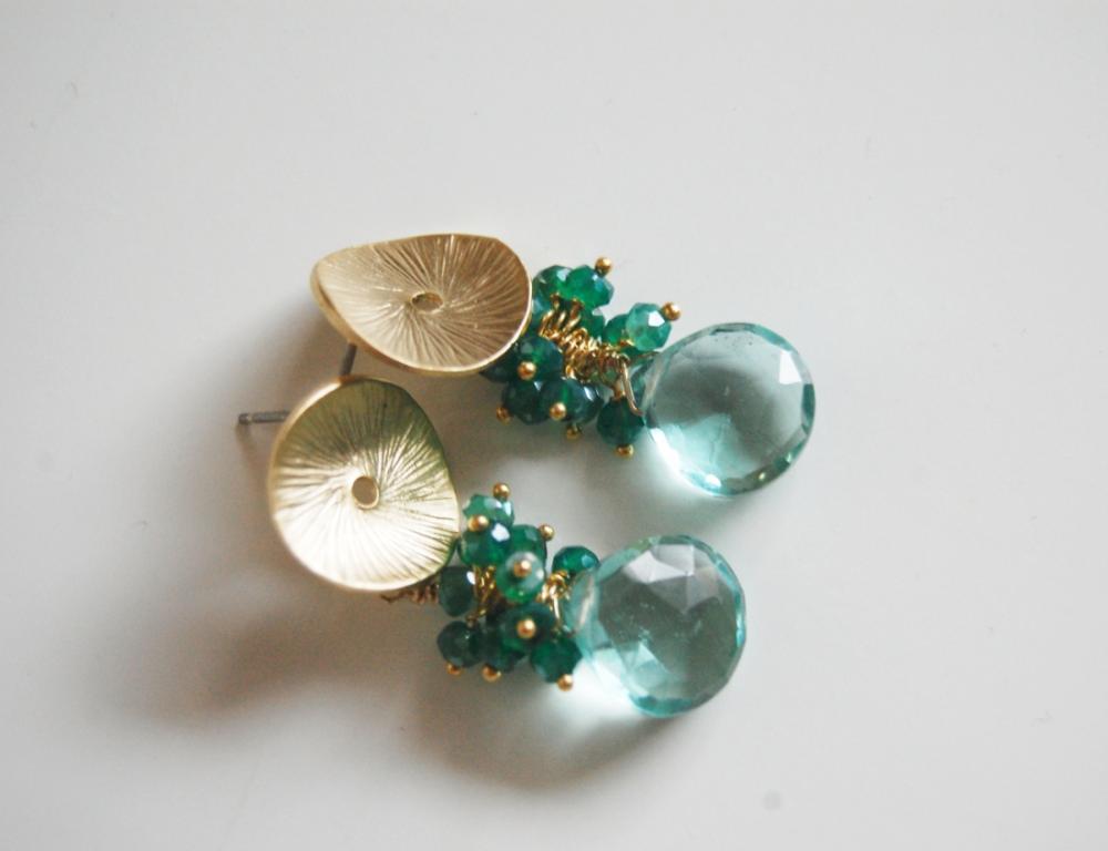Sage Green Quartz And Mystic Teal Blue Quartz Dangle Earrings