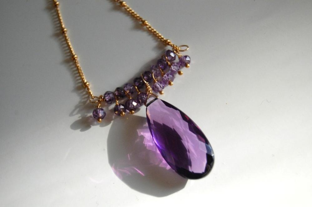 Aaa Elongated Amethyst ,natural Purple Zircon Necklace
