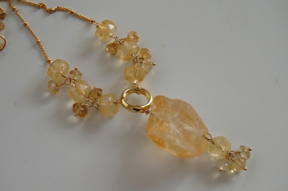 Beautiful Citrine Nugget And Citrine Rondelles Necklace