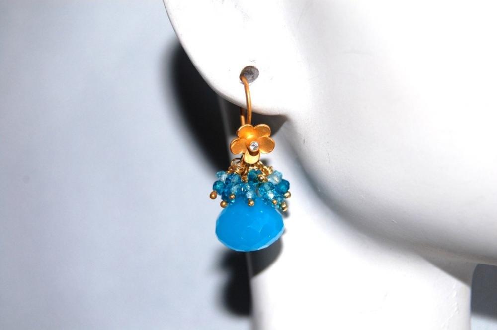 AAA grade Ocean blue chalcedony and blue zircon earrings