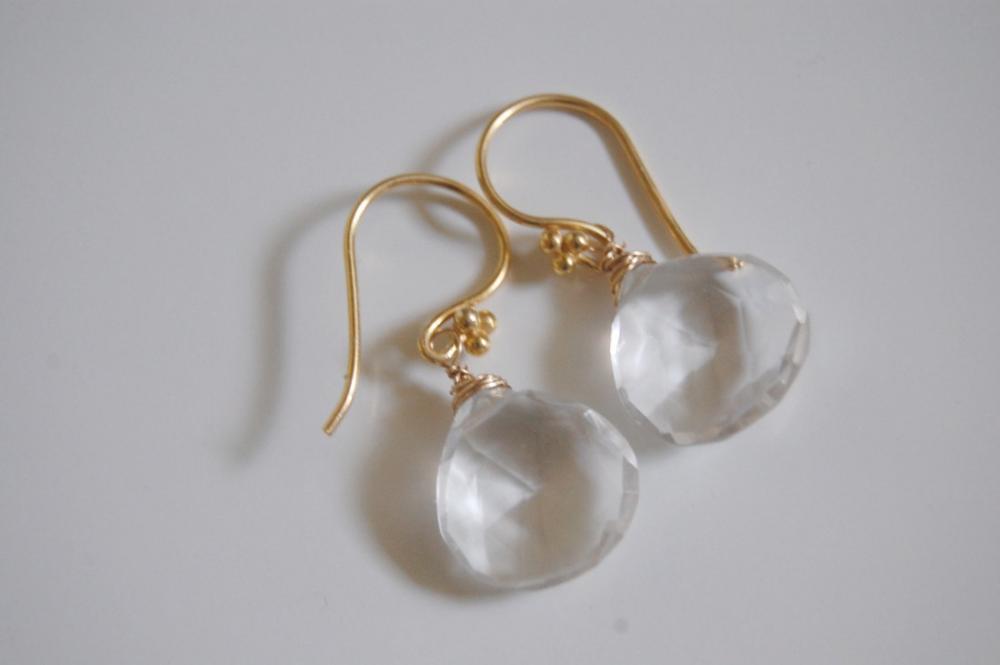 Crystal Quartz Heart Briolette Earrings With Gold Filled