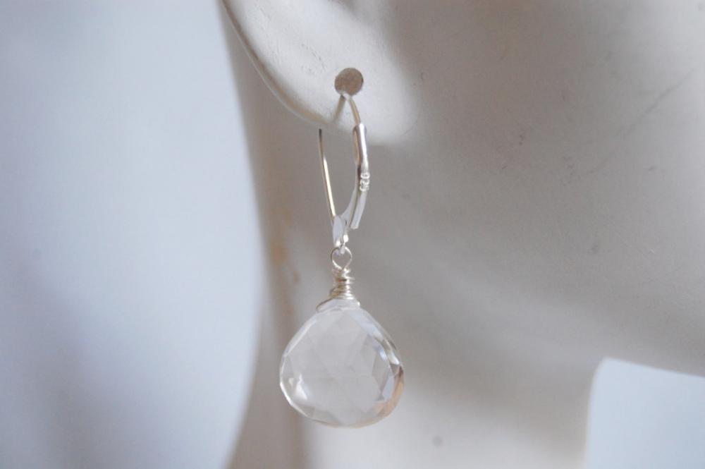 Clear Crystal Quartz Heart Briolette Earrings With Sterling Silver