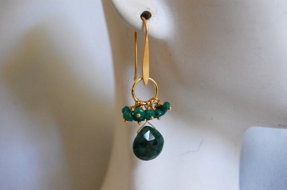 Emerald Heart Briolette And Emerald Rondelle Earrings