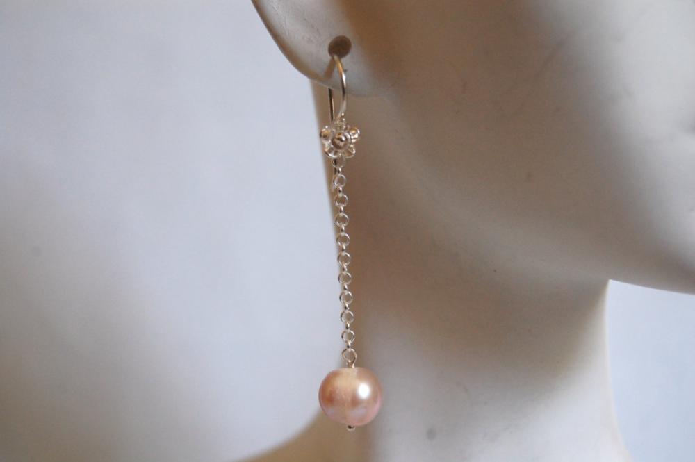 Fresh Water Cream Pearl And Sterling Silver Drop Earrings