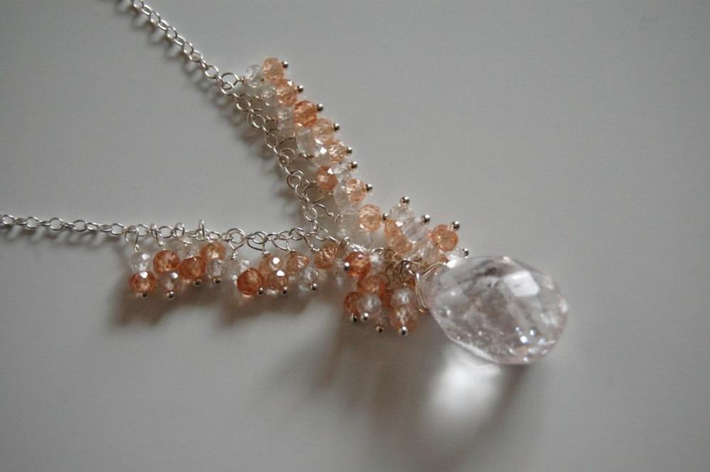 Crystal Quartz And Brown White Shaded Natural Zircon Necklace