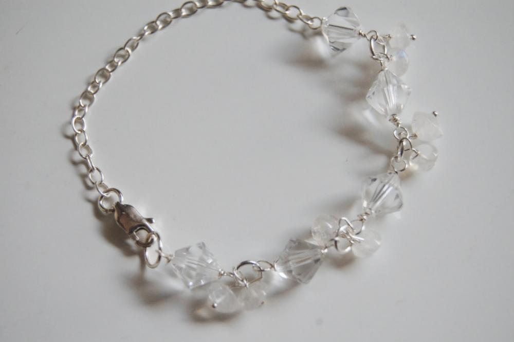 Moonstone , Swarovski Crystal Sterling Silver Bracelet