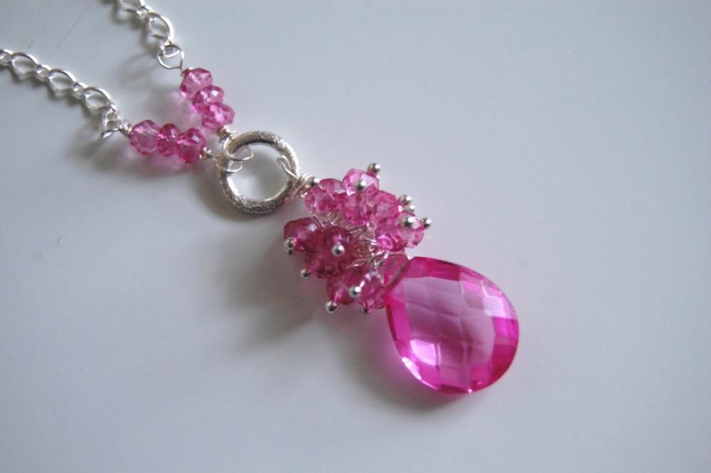 Aaa Pink Quartz Briolette And Mystic Rubelite Necklace
