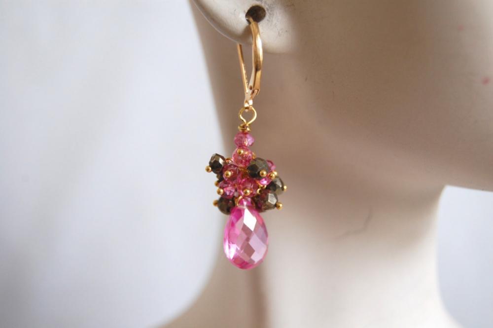 Aaa Pink Quartz,mystic Rubelite And Mystic Spinel Earrings
