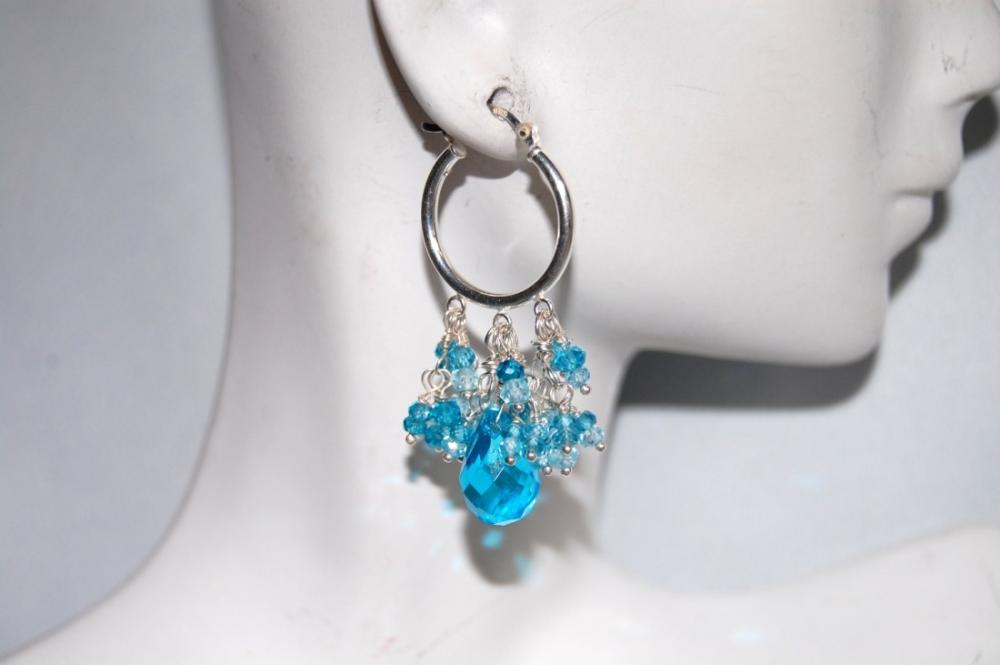 Swiss blue crystal and natural blue zircon earrings