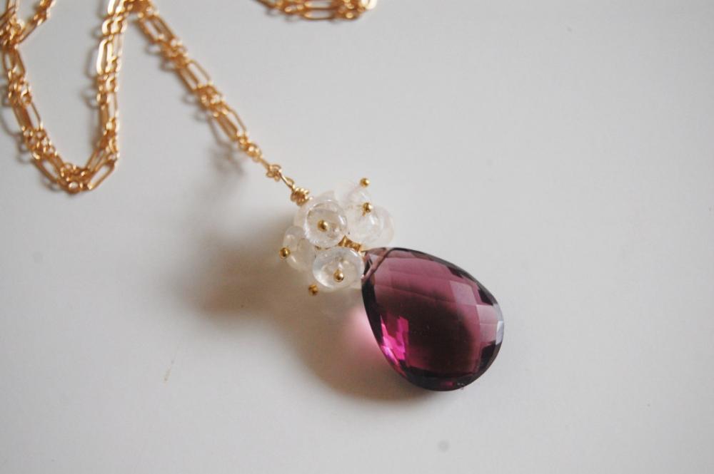 Rhodolite And Moonstone Necklace With Gold Filled Chain