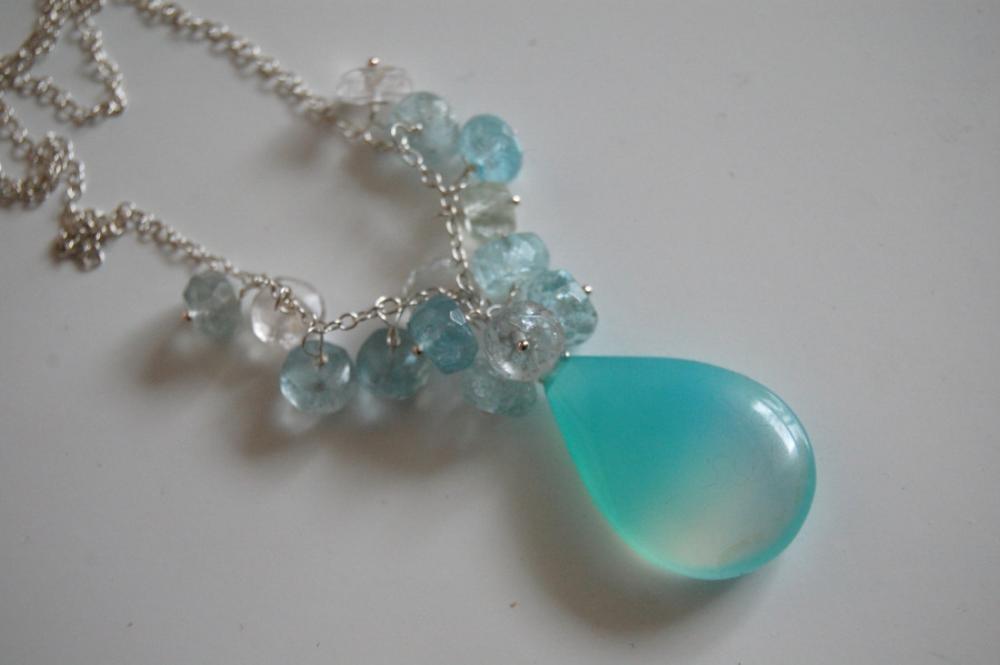 Light Blue Shaded Smooth Teardrop Chalcedony And Amazonite Necklace