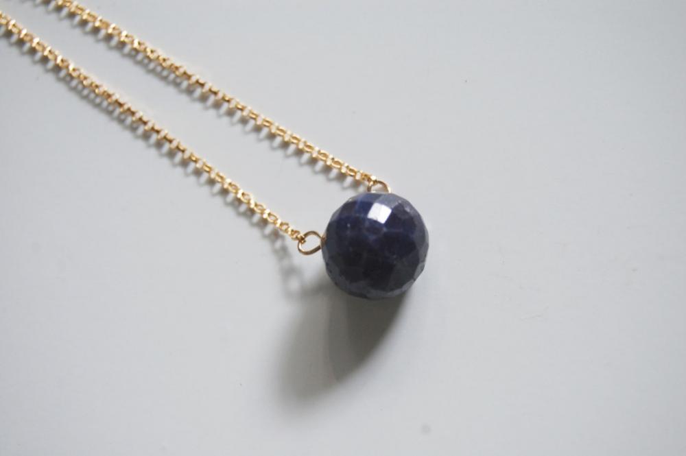 Gorgeous Dark Blue Sapphire Necklace With Gold Filled Chain