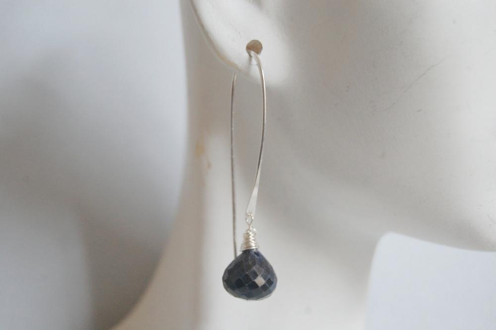 Blue Sapphire Long Drop Earrings