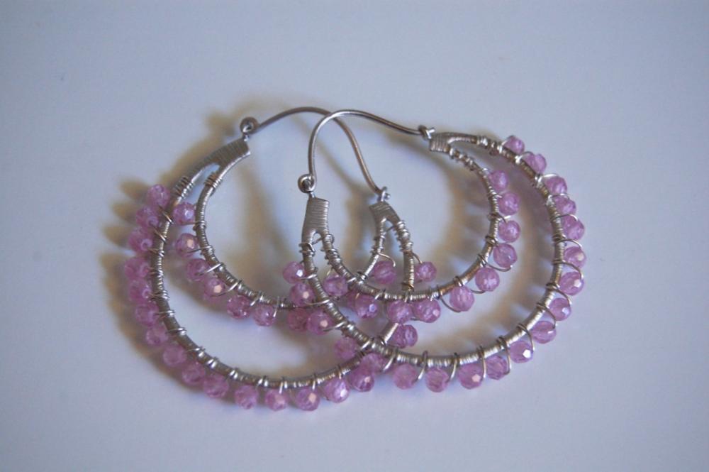Double Hoop Earrings With Pink Quartz