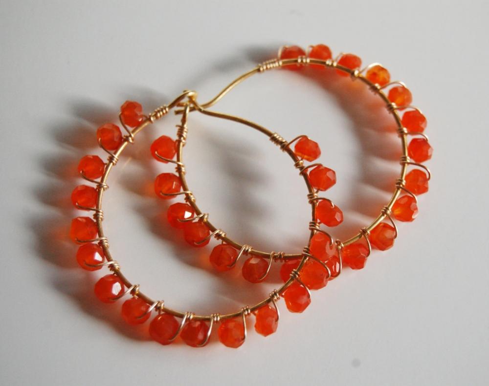 Orange Carnelian Gold Filled Hoop Earrings