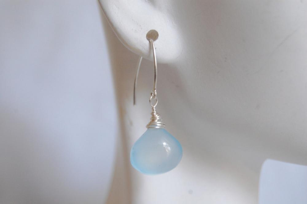 Blue Chalcedony Dangle Earrings With Sterling Silver
