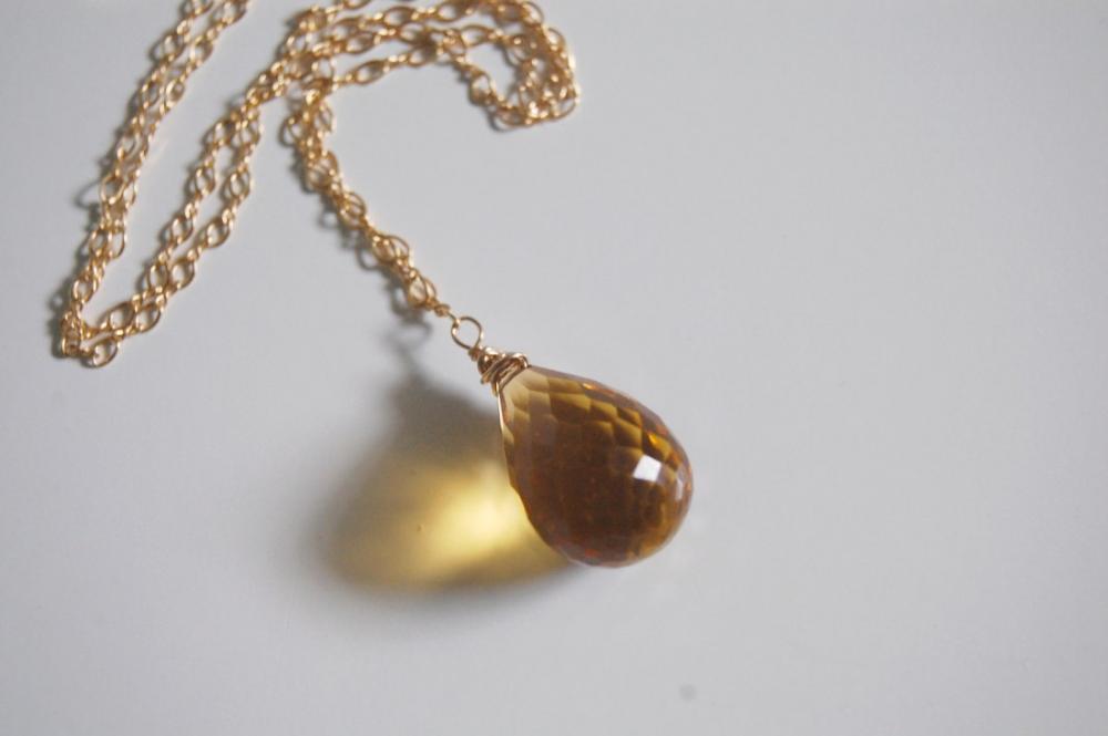 Golden Quartz Necklace And Gold Filled Chain