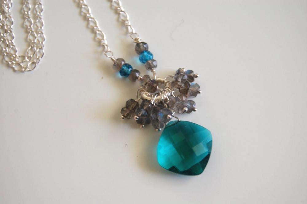 Beautiful Paraiba Blue Quartz And Flashy Labradorite Necklace