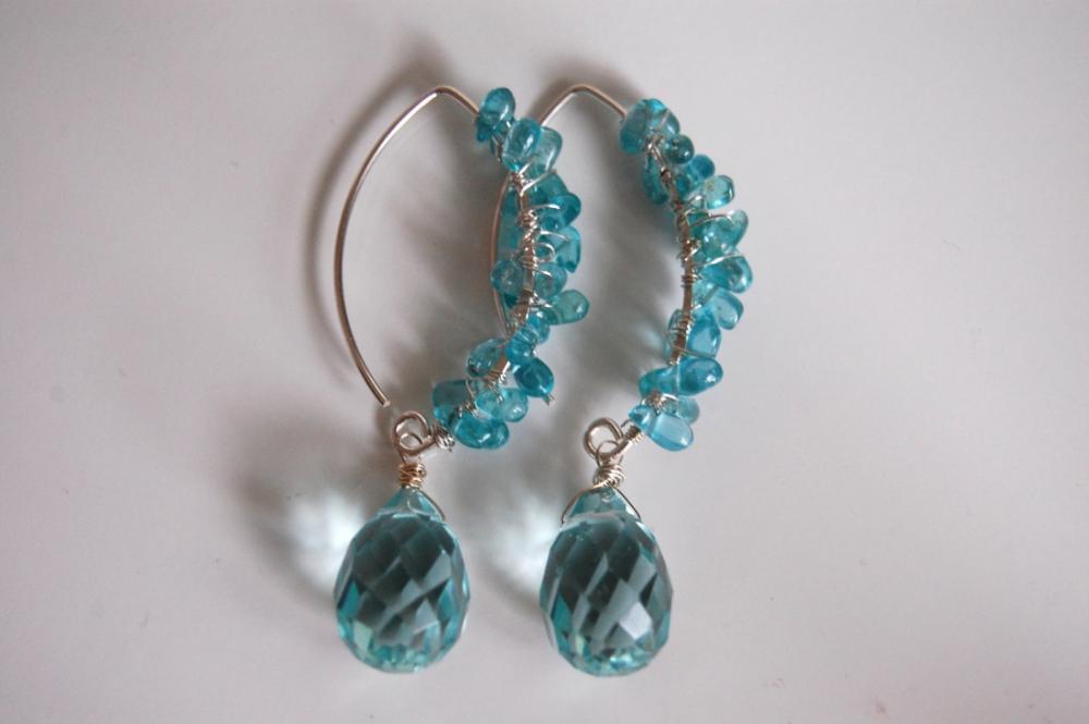 Swiss Blue Crystal Quartz Briolette And Chalcedony Chips Earrings