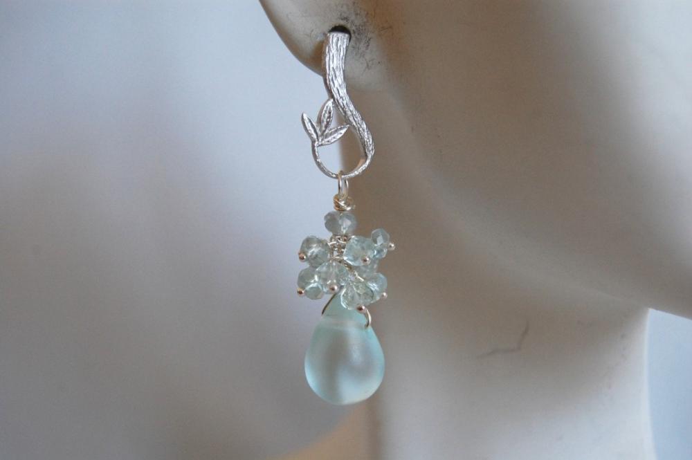 Light blue Apatite and Mist light blue quartz briolette earrings